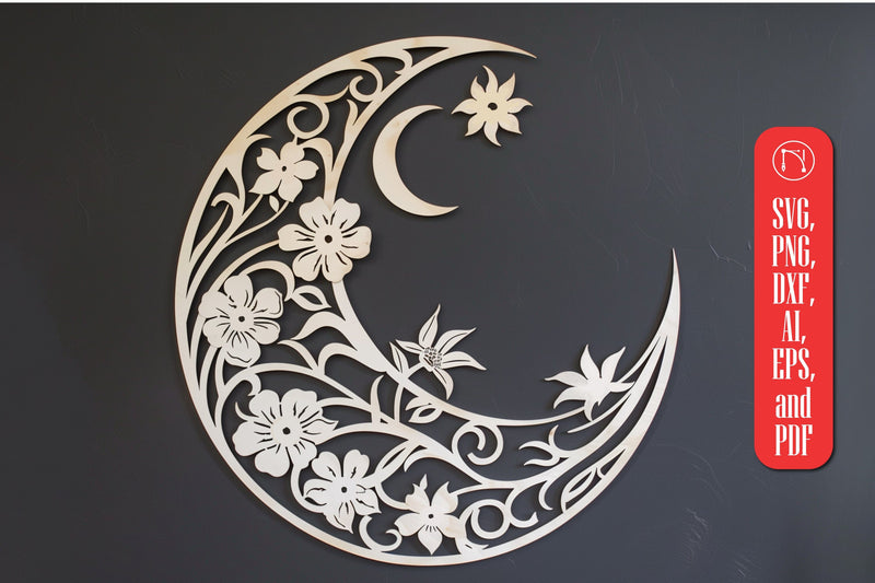 Wall Art Floral Moon Laser Cut SVG SVG MD JOYNAL ABDIN 