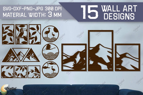 Wall Art Laser Cut Bundle. Home Decor Set Of 3 SVG Evgenyia Guschina 