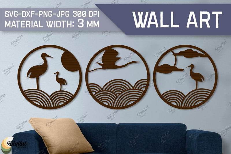 Wall Art Laser Cut. Home Decor Set Of 3. Birds SVG SVG Evgenyia Guschina 
