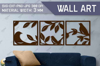 Wall Art Laser Cut. Home Decor Set Of 3. Floral And Birds SVG SVG Evgenyia Guschina 