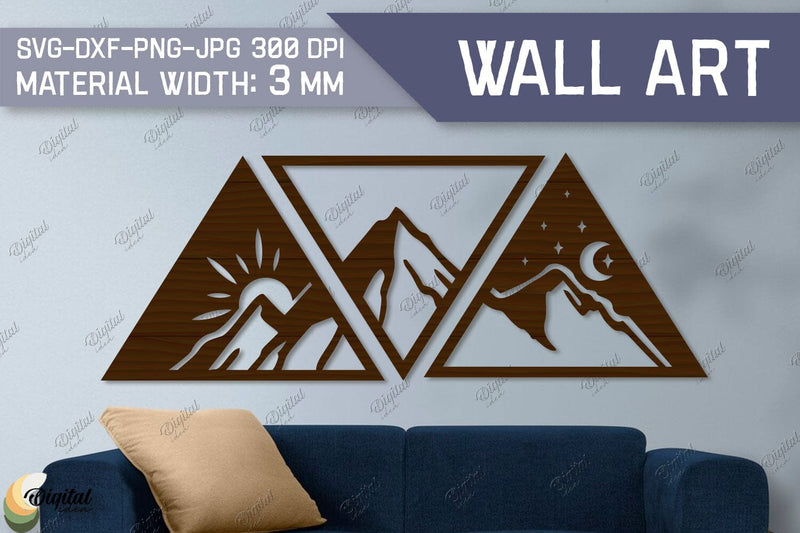Wall Art Laser Cut. Home Decor Set Of 3. Mountains SVG SVG Evgenyia Guschina 