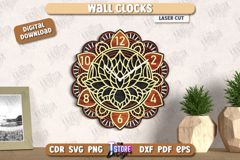 Wall Clock Laser Cut Bundle | Decorative Clock | Modern Interior | Home Décor | CNC Files SVG The T Store Design 