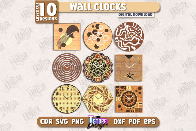 Wall Clock Laser Cut Bundle | Decorative Clock | Modern Interior | Home Décor | CNC Files SVG The T Store Design 