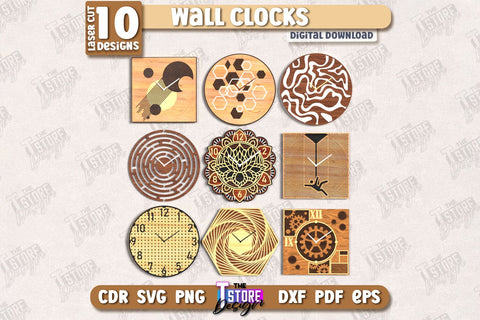 Wall Clock Laser Cut Bundle | Decorative Clock | Modern Interior | Home Décor | CNC Files SVG The T Store Design 