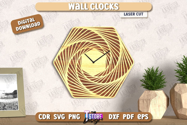 Wall Clock Laser Cut | Decorative Clock | Modern Interior | Home Décor | CNC File SVG The T Store Design 