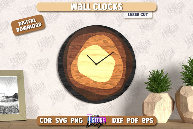 Wall Clock Laser Cut | Decorative Clock | Modern Interior | Home Décor | CNC File SVG The T Store Design 