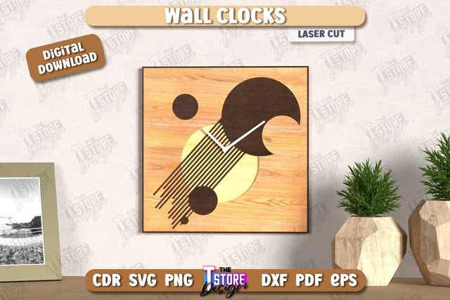 Wall Clock Laser Cut | Decorative Clock | Modern Interior | Home Décor | CNC File SVG The T Store Design 