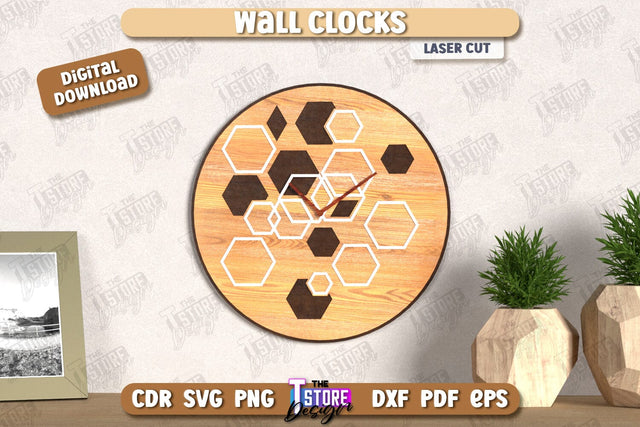 Wall Clock Laser Cut | Decorative Clock | Modern Interior | Home Décor | CNC File SVG The T Store Design 
