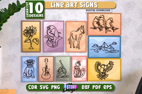 Wall Decor Laser Cut Bundle | Line Art Design | Home Interior | Silhouette Wall Art | CNC Files SVG The T Store Design 