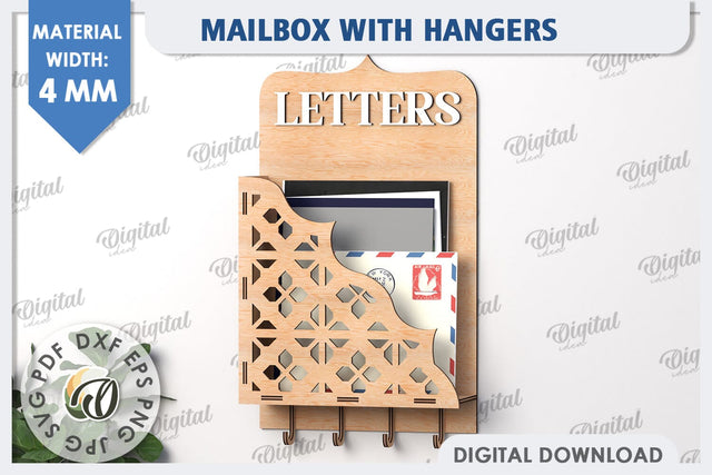 Wall Mailbox With Hangers Laser Cut. Wooden Key Holder SVG SVG Evgenyia Guschina 