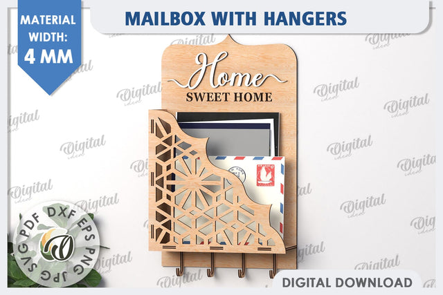 Wall Mailbox With Hangers Laser Cut. Wooden Key Holder SVG SVG Evgenyia Guschina 