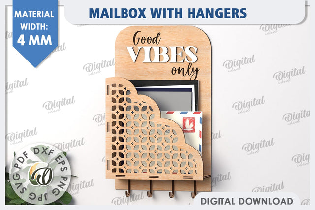 Wall Mailbox With Hangers Laser Cut. Wooden Key Holder SVG SVG Evgenyia Guschina 