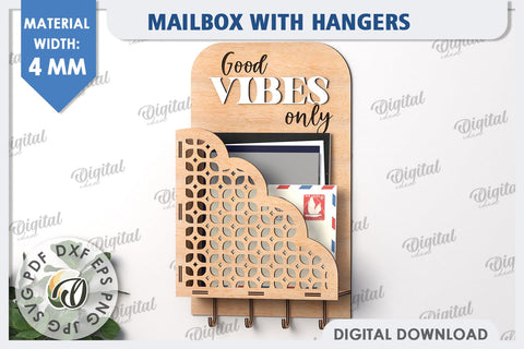 Wall Mailbox With Hangers Laser Cut. Wooden Key Holder SVG SVG Evgenyia Guschina 