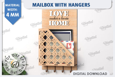 Wall Mailbox With Hangers Laser Cut. Wooden Key Holder SVG SVG Evgenyia Guschina 