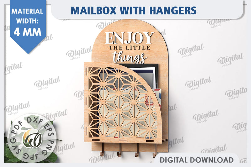 Wall Mailbox With Hangers Laser Cut. Wooden Key Holder SVG SVG Evgenyia Guschina 