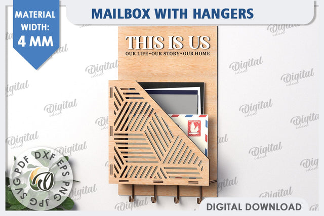 Wall Mailbox With Hangers Laser Cut. Wooden Key Holder SVG SVG Evgenyia Guschina 