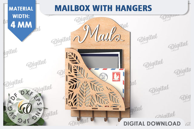 Wall Mailbox With Hangers Laser Cut. Wooden Key Holder SVG SVG Evgenyia Guschina 