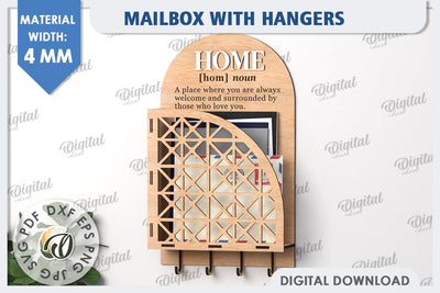 Wall Mailbox With Hangers Laser Cut. Wooden Key Holder SVG SVG Evgenyia Guschina 