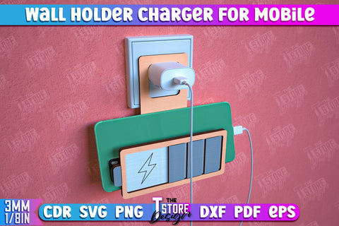 Wall Mobile Charger Holder Bundle | Wall Organizer | Wall Mount Phone Holder | CNC File SVG The T Store Design 