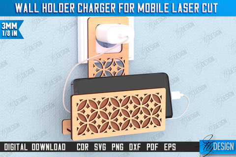 Wall Mobile Charger Holder Laser Cut Bundle | Wall Organizer | Wall Mount Phone Holder | CNC File SVG Fly Design 