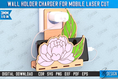 Wall Mobile Charger Holder Laser Cut | Wall Organizer | Wall Mount Phone Holder | CNC File SVG Fly Design 