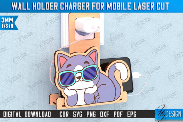 Wall Mobile Charger Holder Laser Cut | Wall Organizer | Wall Mount Phone Holder | CNC File SVG Fly Design 