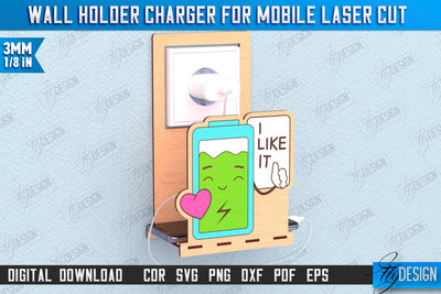 Wall Mobile Charger Holder Laser Cut | Wall Organizer | Wall Mount Phone Holder | CNC File SVG Fly Design 