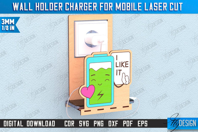 Wall Mobile Charger Holder Laser Cut | Wall Organizer | Wall Mount Phone Holder | CNC File SVG Fly Design 