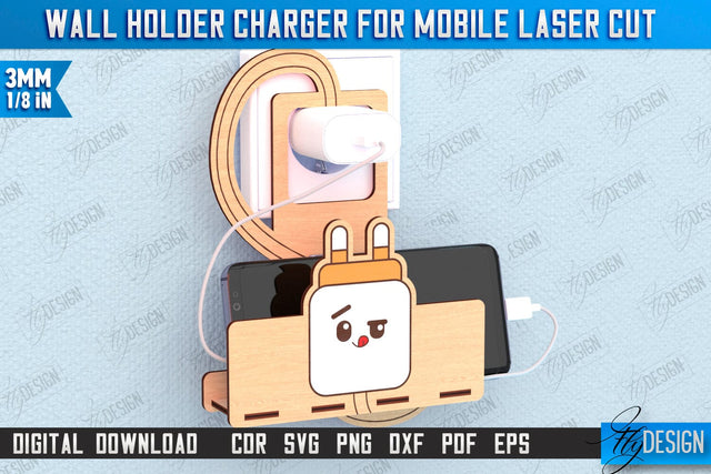 Wall Mobile Charger Holder Laser Cut | Wall Organizer | Wall Mount Phone Holder | CNC File SVG Fly Design 