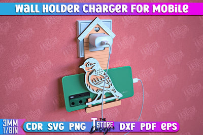 Wall Mobile Charger Holder | Wall Organizer | Wall Mount Phone Holder | CNC File SVG The T Store Design 