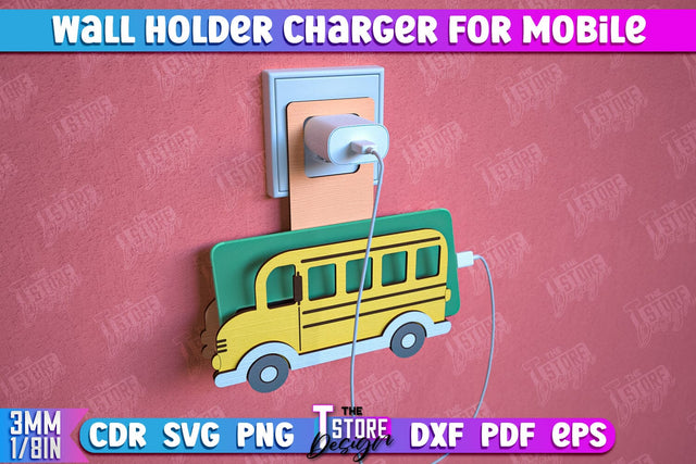 Wall Mobile Charger Holder | Wall Organizer | Wall Mount Phone Holder | CNC File SVG The T Store Design 