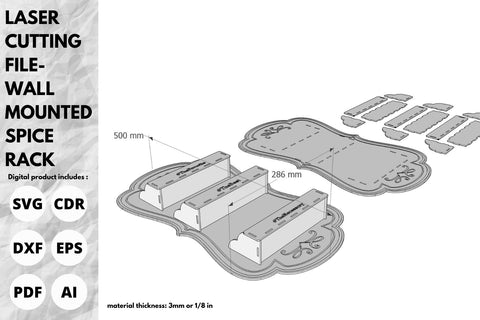 Wall Mounted Spice Rack | laser cut file | svg paper cut | cricut | glowforge file SVG tofigh4lang 