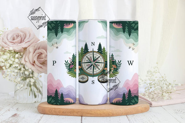 Wanderlust Compass 20oz Tumbler Wrap Sublimation sassyprint 