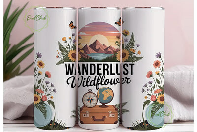 Wanderlust Wildflower 20oz Tumbler Wrap Sublimation PixelChick 
