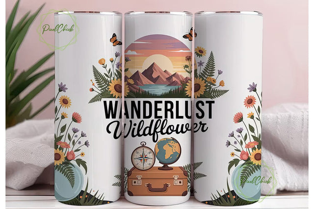 Wanderlust Wildflower 20oz Tumbler Wrap Sublimation PixelChick 