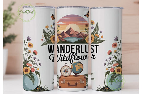 Wanderlust Wildflower 20oz Tumbler Wrap Sublimation PixelChick 