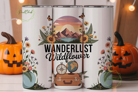 Wanderlust Wildflower 20oz Tumbler Wrap Sublimation PixelChick 