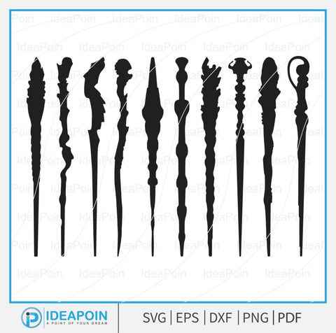 Wands svg, Magical Wands Bundle, Magic Wand Svg, Halloween Svg, Wizard Witches Spells, Guild Wands, Wand Silhouettes SVG Dinvect 
