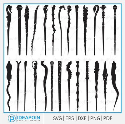 Wands svg, Magical Wands Bundle, Magic Wand Svg, Halloween Svg, Wizard Witches Spells, Guild Wands, Wand Silhouettes SVG Dinvect 
