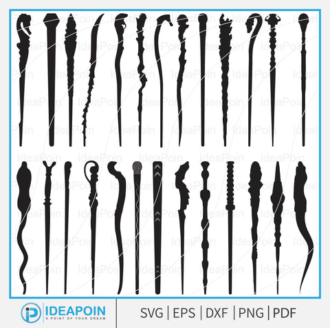 Wands svg, Magical Wands Bundle, Magic Wand Svg, Halloween Svg, Wizard Witches Spells, Guild Wands, Wand Silhouettes SVG Dinvect 