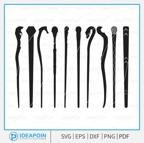 Wands svg, Magical Wands Bundle, Magic Wand Svg, Halloween Svg, Wizard Witches Spells, Guild Wands, Wand Silhouettes SVG Dinvect 