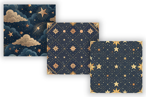 Warm Celestial Digital Paper - Midnight Starry Sky Seamless Patterns Digital Pattern FloridPrintables 