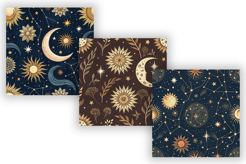 Warm Celestial Digital Paper - Midnight Starry Sky Seamless Patterns Digital Pattern FloridPrintables 