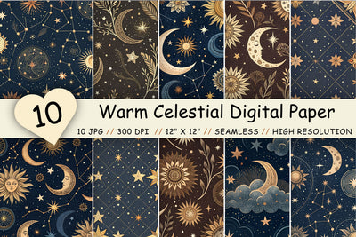 Warm Celestial Digital Paper - Midnight Starry Sky Seamless Patterns Digital Pattern FloridPrintables 