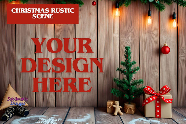Warm Rustic Christmas Backdrop Mock Up Photo Sublimatiz Designs 