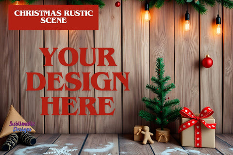 Warm Rustic Christmas Backdrop Mock Up Photo Sublimatiz Designs 