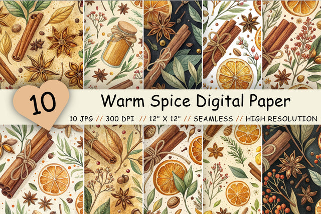 Warm Spice Digital Paper Pack, Seamless Watercolor Pattern Bundle, Printable Scrapbook Paper, Autumn Botanical Design Collection Digital Pattern FloridPrintables 