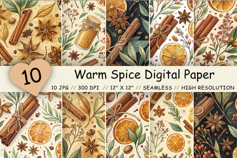 Warm Spice Digital Paper Pack, Seamless Watercolor Pattern Bundle, Printable Scrapbook Paper, Autumn Botanical Design Collection Digital Pattern FloridPrintables 