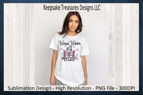 Warm Winter Wishes Snowman Illustration, Sublimation PNG Design, Cozy Blue Snowman Sweatshirt Design, Digital Download, PNG Printable Sublimation Keepsake Treasures Designs LLC. 