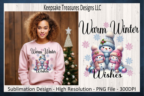 Warm Winter Wishes Snowman Illustration, Sublimation PNG Design, Cozy Blue Snowman Sweatshirt Design, Digital Download, PNG Printable Sublimation Keepsake Treasures Designs LLC. 